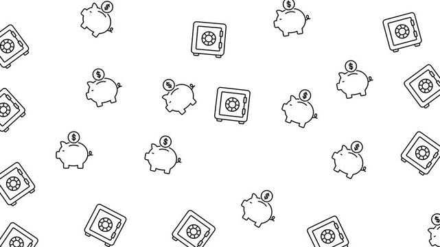 Minimalist finance pattern featuring piggy bank and safe vault line icons