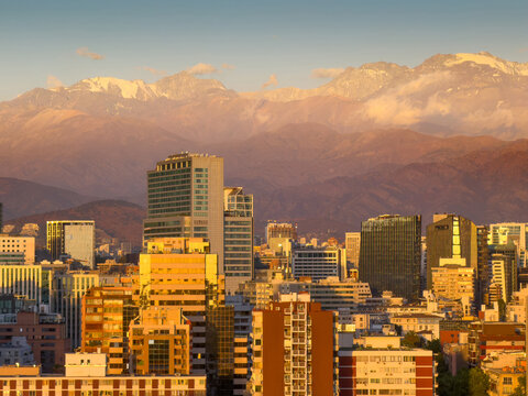 Skyline cityscape sunset Santiago Chile