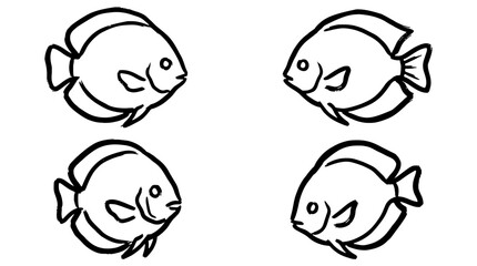 Fototapeta premium Black and white fish ink sketch illustrations