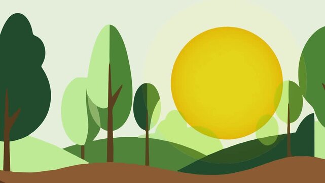 Horizontal panning vector forest landscape illustration animation.