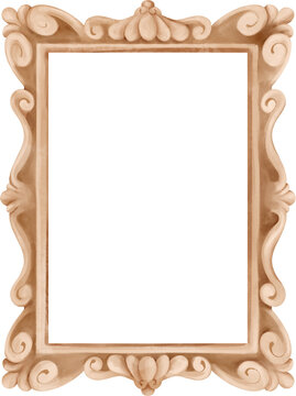 Vintage Brown Watercolor Ornate Rectangle Frame Isolated on Transparent Background for Portraits and Invitations