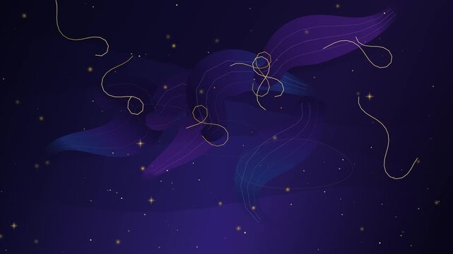 Glowing Golden Constellations and Nebula in Deep Space Night Sky