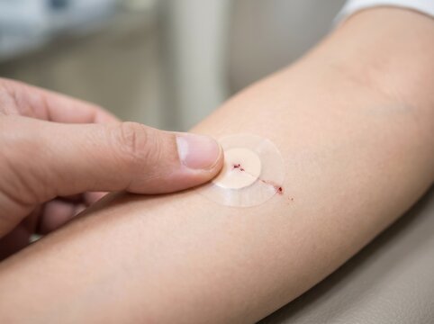 Medical procedure implant removal insertion on adult human arm patient