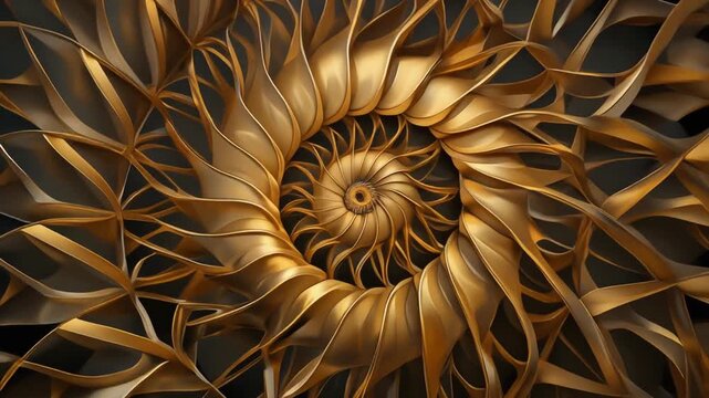 Golden Fibonacci Spiral Abstract Background Luxury, Growth, and Natural Patterns