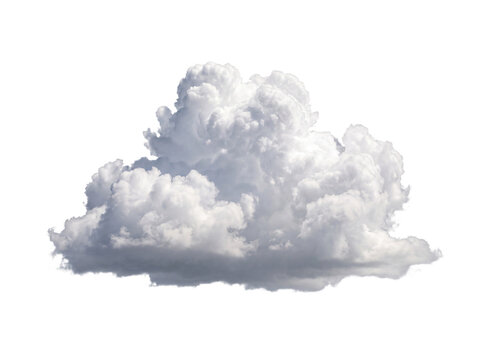 Single fluffy white cumulus cloud floating in the sky isolated as a Cutout PNG