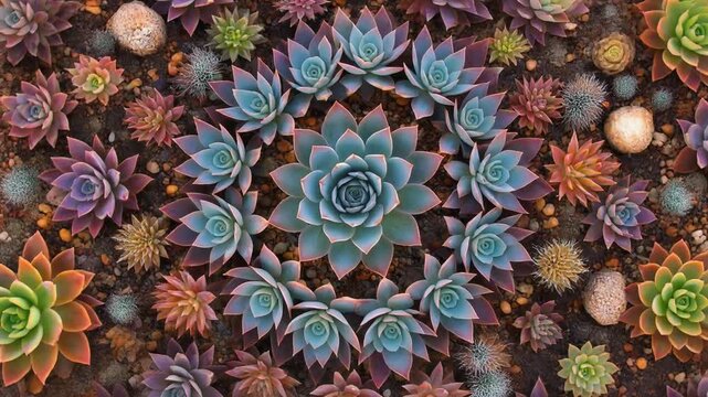Colorful Succulent Plants Mandala Pattern Garden Design