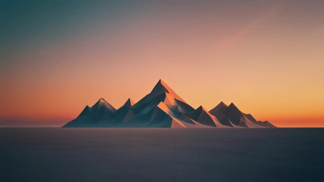 Minimalist Mountain Range at Sunset - Geometric Peaks, Warm Sky