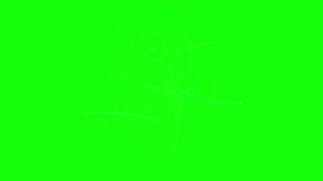 Glowing green abstract lines spinning in spiral motion on chroma key background