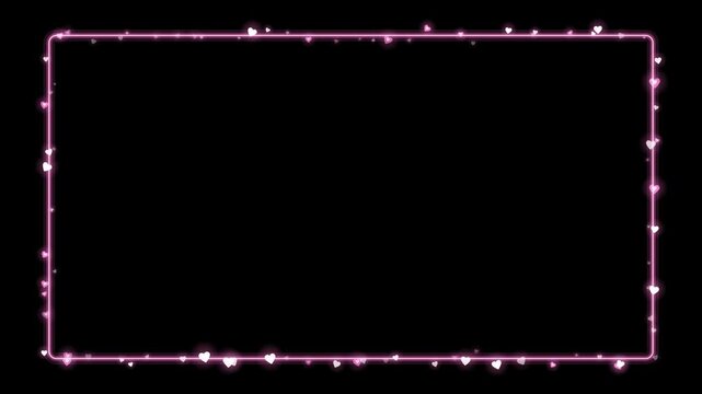 Neon heart frame with glowing pink particles animation