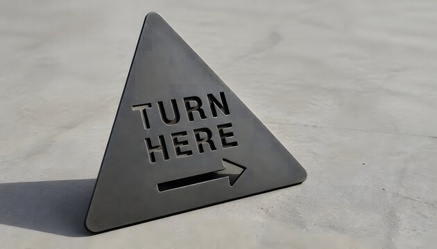 Triangular Directional Metal Sign Reading Turn Here with Arrow