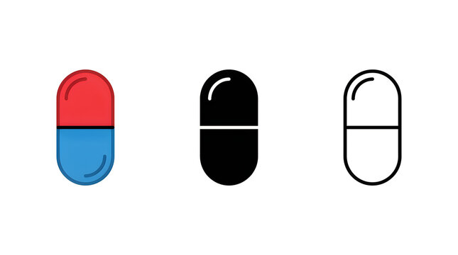 Three colored capsule pills icon set