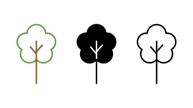 Three stylized tree icons with different fills