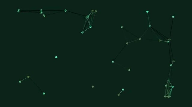 Abstract Networked Dots and Edges Glowing in Dark Space Moving Across Scene