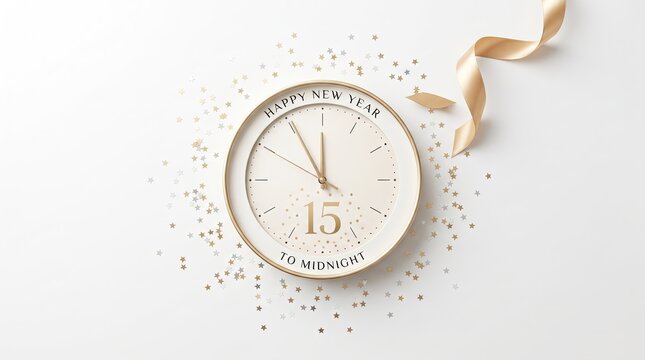 Clock showing 15 minutes to midnight isolated on white background