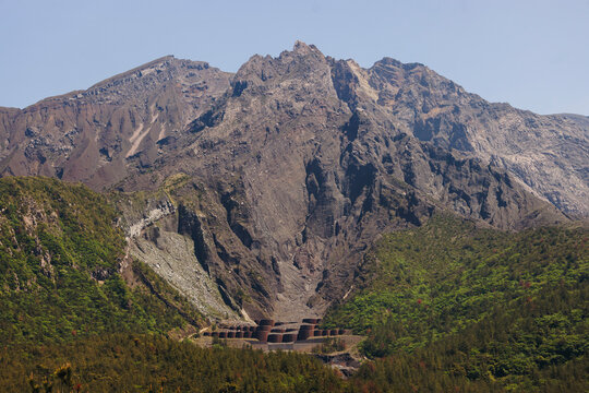 Sakurajima Volcano Island landscape, Japan, Kagoshima prefecture, Kyushu island region, island volcano and bay, Yunohira Observation Deck, ferry trip from Kagoshima, Kirishima-Kinkowan National Park