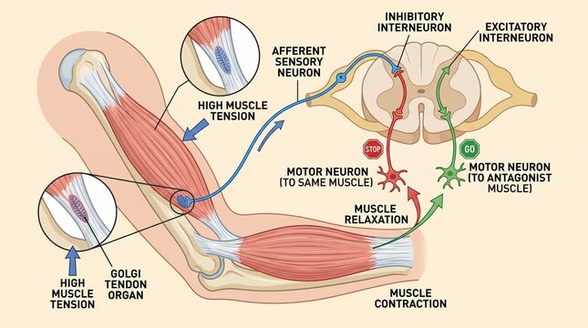 Golgi Tendon Reflex Diagram Showing Muscle Tension and Nerve Response