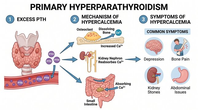 Primary Hyperparathyroidism Medical Diagram and Symptoms
