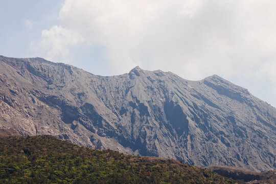 Sakurajima Volcano Island landscape, Japan, Kagoshima prefecture, Kyushu island region, island volcano and bay, Yunohira Observation Deck, ferry trip from Kagoshima, Kirishima-Kinkowan National Park