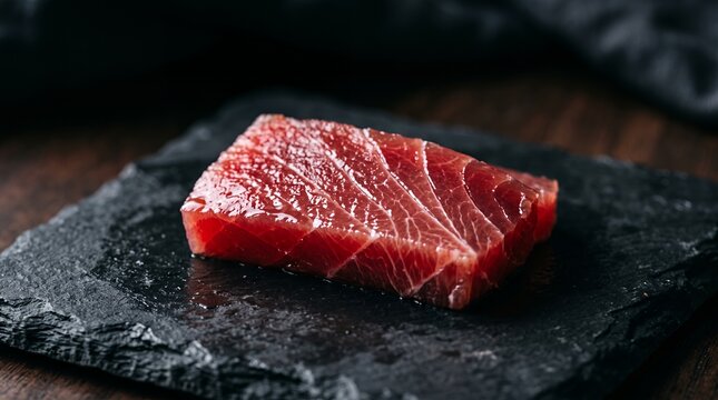 Fresh Raw Tuna Steak on a Dark Slate Board