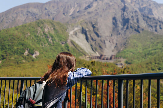 Sakurajima Volcano Island landscape, Japan, Kagoshima prefecture, Kyushu island region, island volcano and bay, Yunohira Observation Deck, ferry trip from Kagoshima, Kirishima-Kinkowan National Park