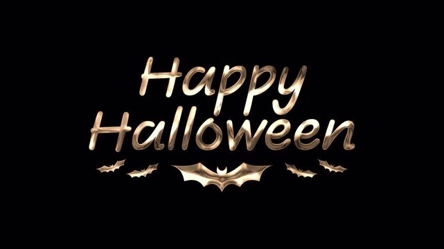 Halloween gold greetings with shiny bat silhouettes on metallic background. Perfect for holiday greeting cards, party invitations, and festive designs. alpha channel