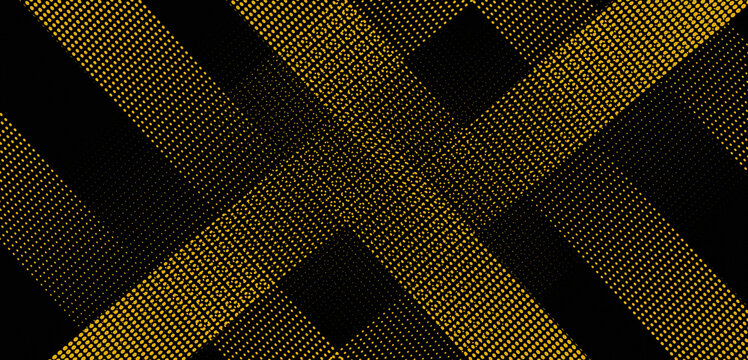 Abstract yellow dot pattern diagonal lines on dark black background