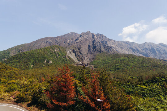 Sakurajima Volcano Island landscape, Japan, Kagoshima prefecture, Kyushu island region, island volcano and bay, Yunohira Observation Deck, ferry trip from Kagoshima, Kirishima-Kinkowan National Park
