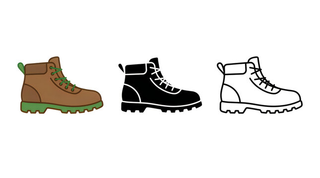 Three hiking boots in different colors side by side