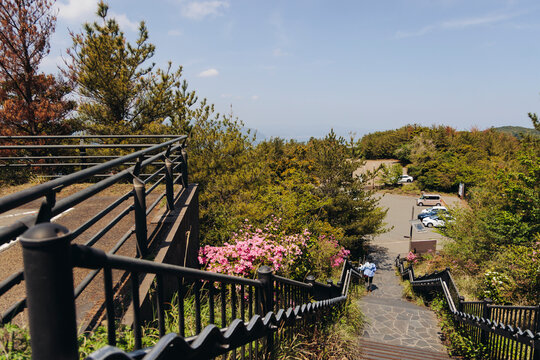Sakurajima Volcano Island landscape, Japan, Kagoshima prefecture, Kyushu island region, island volcano and bay, Yunohira Observation Deck, ferry trip from Kagoshima, Kirishima-Kinkowan National Park