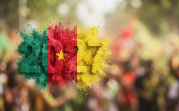 Cameroon 2027 flag colors powder explosion representing national celebration and future events