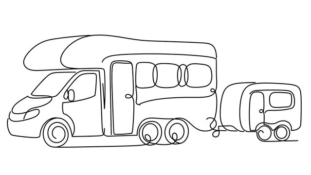 Motorhome with trailer white background.