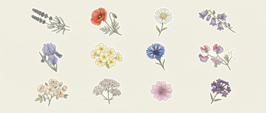 Collection of delicate watercolor floral illustrations on a neutral background