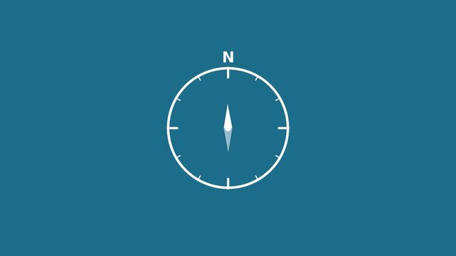 A simple white compass icon with a needle pointing north on a blue background, symbolizing direction and navigation.