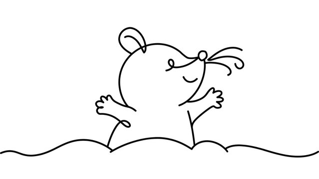 Smiling mouse on white background.