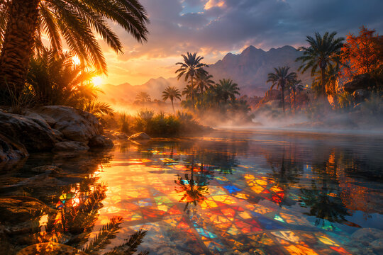 Desert Oasis Where Summer Heat Meets Autumn Mist