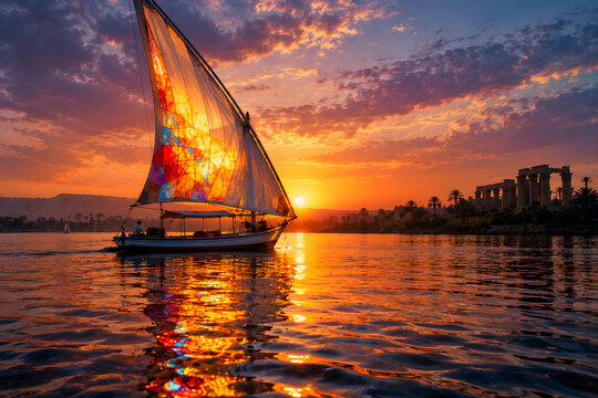 Felucca's Last Summer Voyage On The Nile At Dusk
