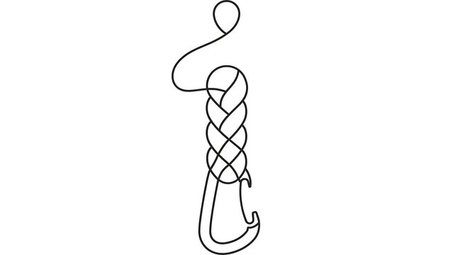 Minimalist hook and rope design white background.