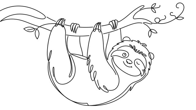 Sloth hanging white background.