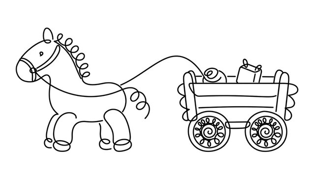 Horse pulling cart white background.