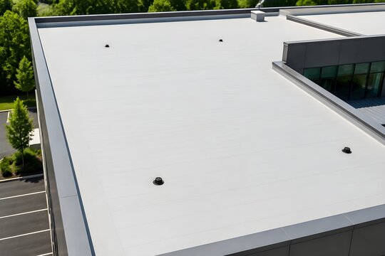 Immaculate Coating Installed Over Low Slope Commercial Structure With Neat Runoff Channels And Trimmed Perimeter