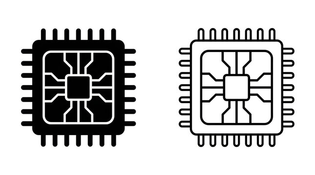 Black and white processor chip icon pair