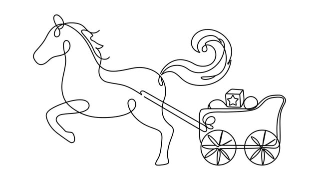 Horse pulling cart white background.