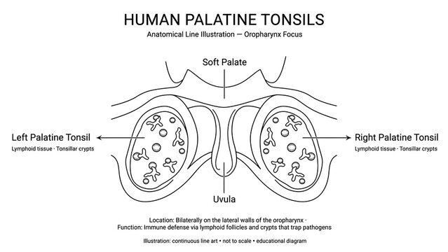 Human Palatine Tonsils anatomy white background.