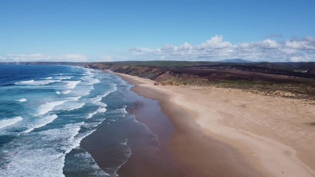 Aerial view of Praia da Bordeira and Atlantic coastline in Algarve, Portugal