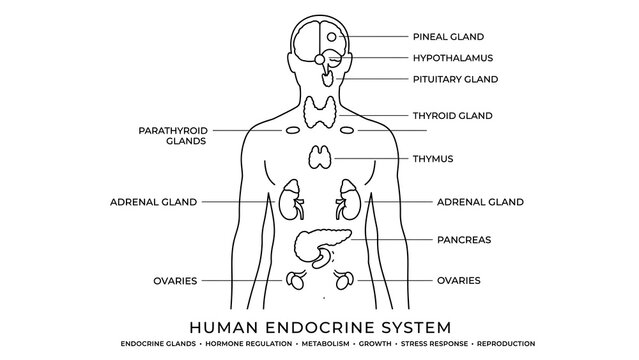 Human endocrine system white background.