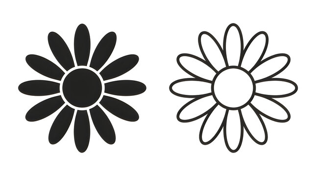 Simple black and white daisy flowers icon pair