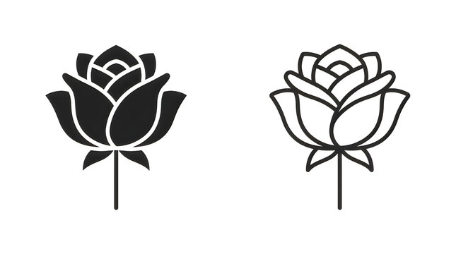 Black and white line art rose illustration