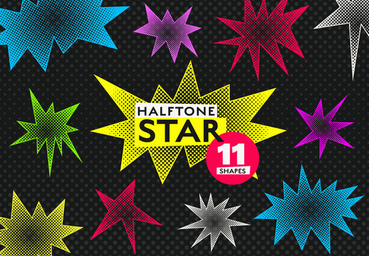 Colorful Halftone Star Shapes Set