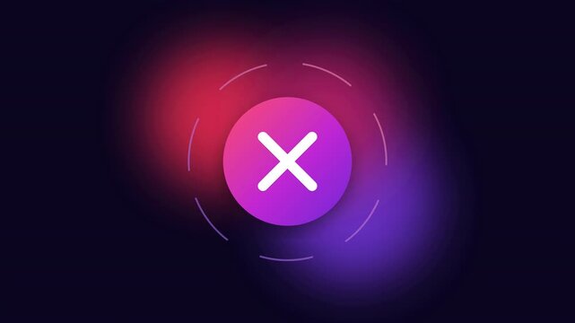 White cross delete icon inside a glowing purple circle on a dark softly blurred surface