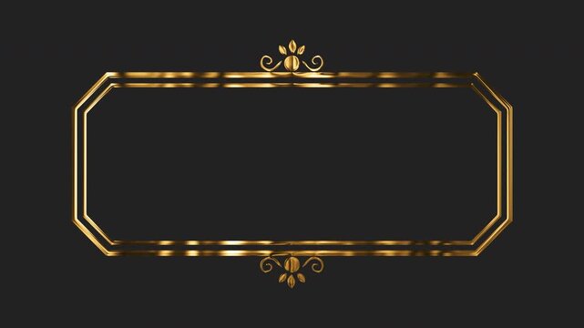 Gold badge animation with intricate floral ornaments, classic golden title border frame on transparent background